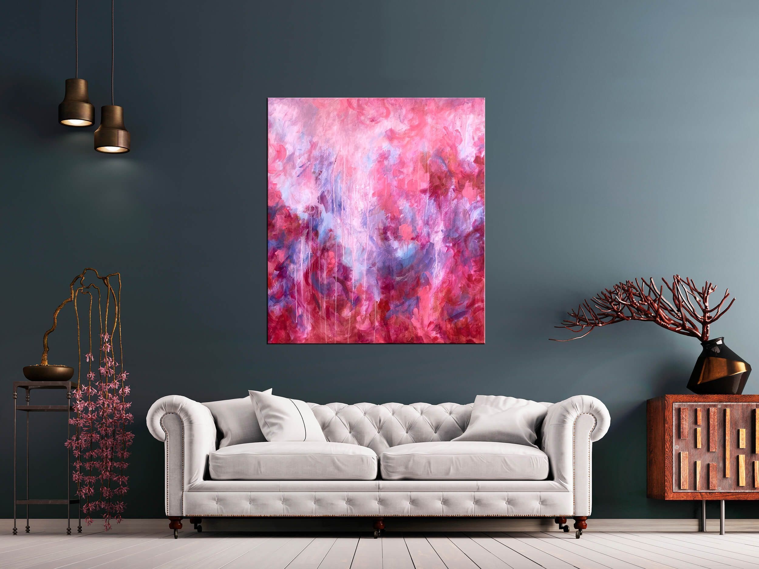 duży obraz do salonu różowy abstrakcyjny obraz abstrakcja różowa nowoczesny obraz