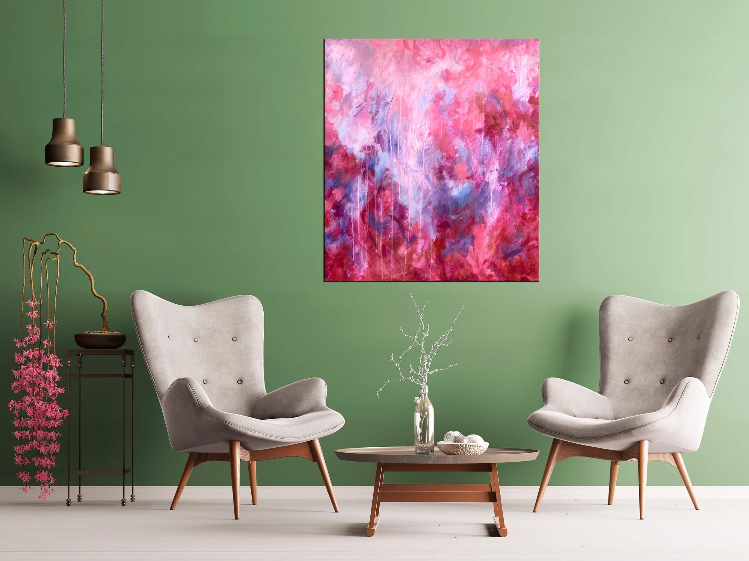 duży obraz do salonu różowy abstrakcyjny obraz abstrakcja różowa nowoczesny obraz