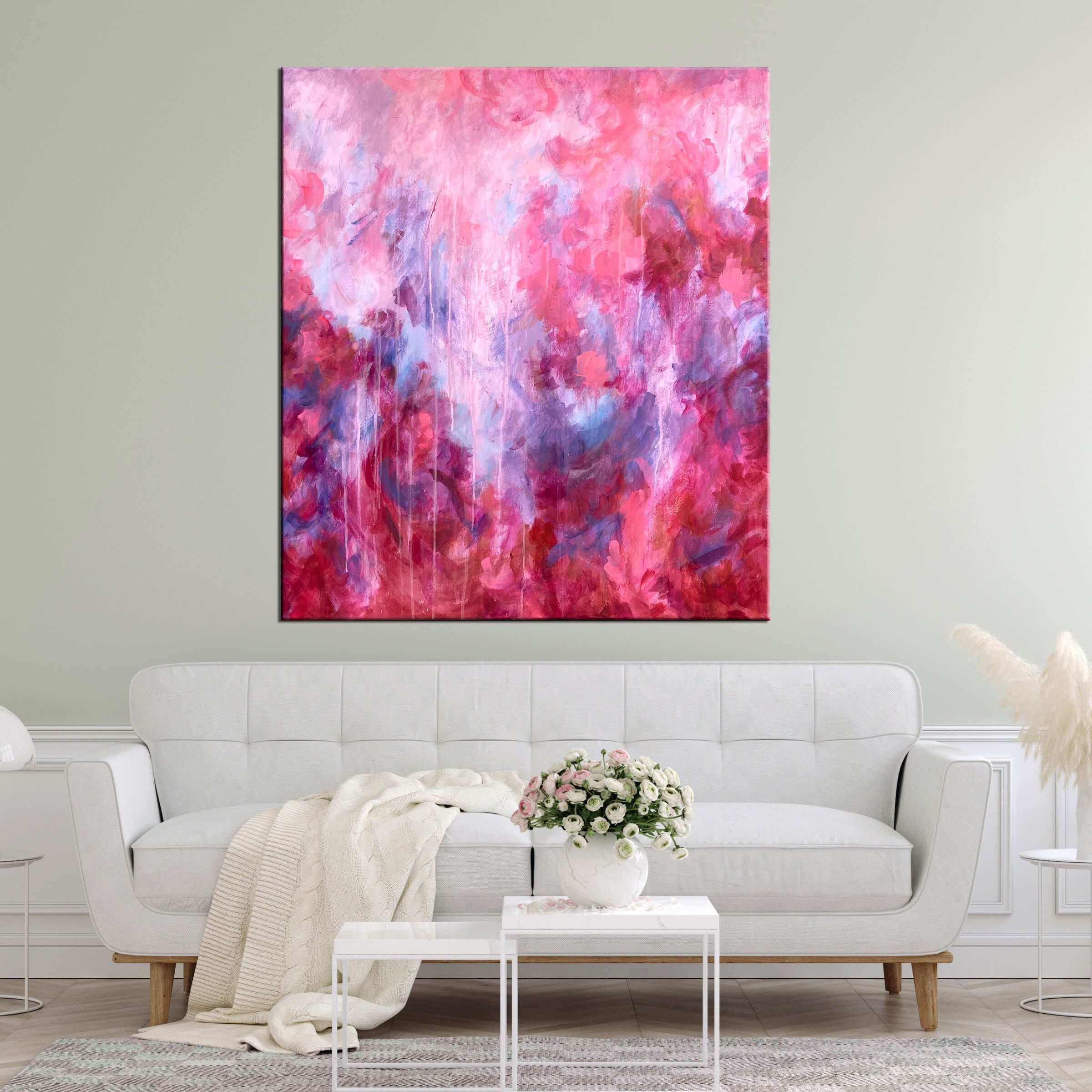 duży obraz do salonu różowy abstrakcyjny obraz abstrakcja różowa nowoczesny obraz