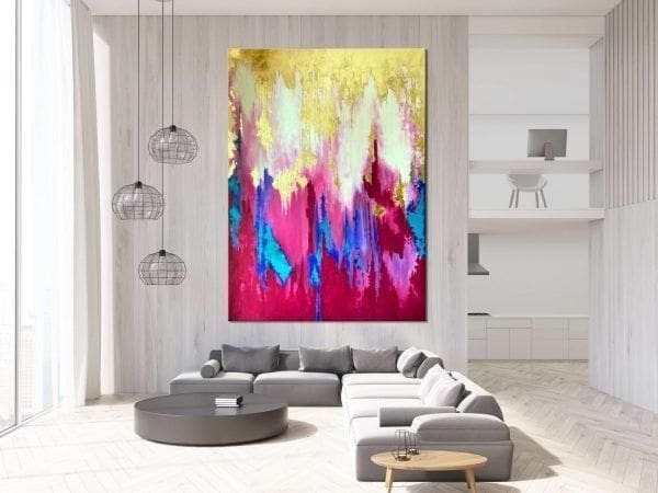 duży obraz do salonu złoty różowy abstrakcyjny obraz abstrakcja nowoczesny obraz ze złotem obraz glamour