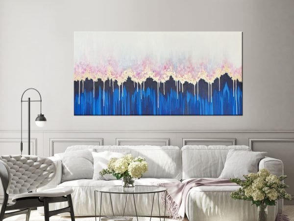 Duży obraz do salonu poziomy obraz abstrakcja granat róż złoto nowoczesny obraz granatowy biały złoty