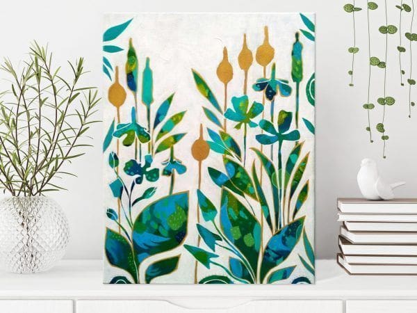 obraz abstrakcja abstrakcyjny nowoczesny obraz duży obraz do salonu kwiaty zielony niebieski obraz