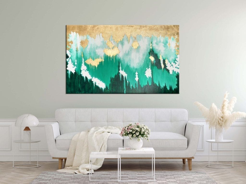 large painting for the living room green painting golden painting painting above the sofa