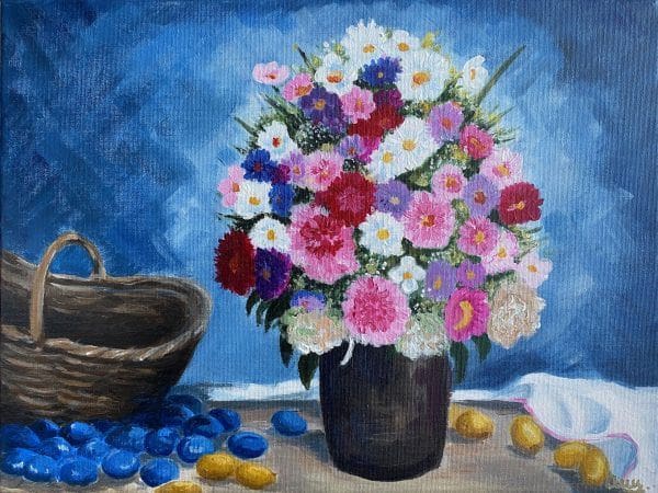 granatowy obraz bukiet kwiatów kwiaty obraz do jadalni obraz do kuchni