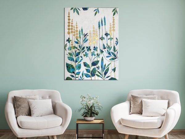 obraz abstrakcja abstrakcyjny nowoczesny obraz duży obraz do salonu kwiaty zielony niebieski obraz