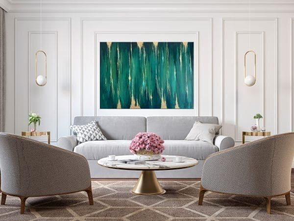 zielony obraz abstrakcyjny obraz butelkowa zieleń złoto nowczesny obraz do salonu