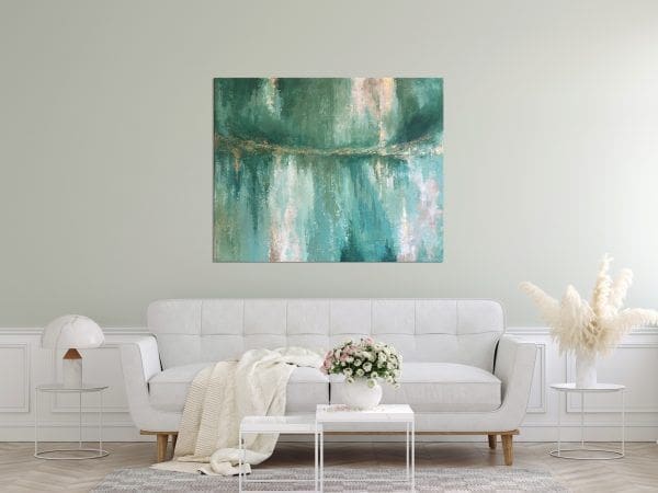 duży zielony obraz do salonu poziomy obrz abstrakcja, nowoczesny obraz abstrakcyjny butelkowa zieleń złoto obraz z fakturą