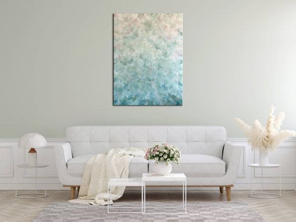 obraz w stylu boho, delikatny subtelny obraz pastelowy zielony seledynowy beżowy obraz do salonu nowoczesny