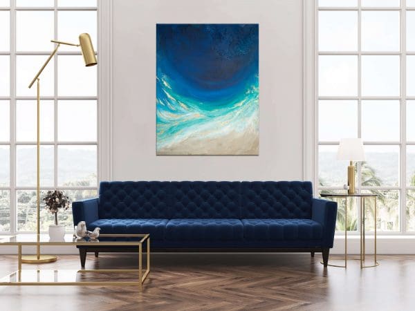 Granatowa abstrakcja, granatowy obraz ręcznie malowany, obraz do salonu