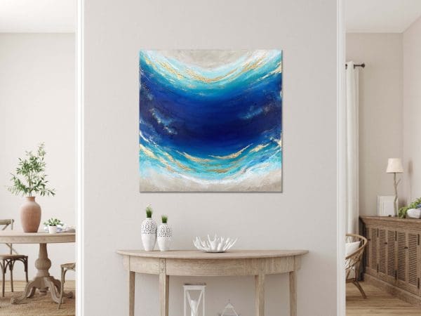 granatowy obraz ze złotem, granatowa abstrakcja, nowoczesny obraz do salonu, obraz do biura, turkusowy obraz, beżowy obraz