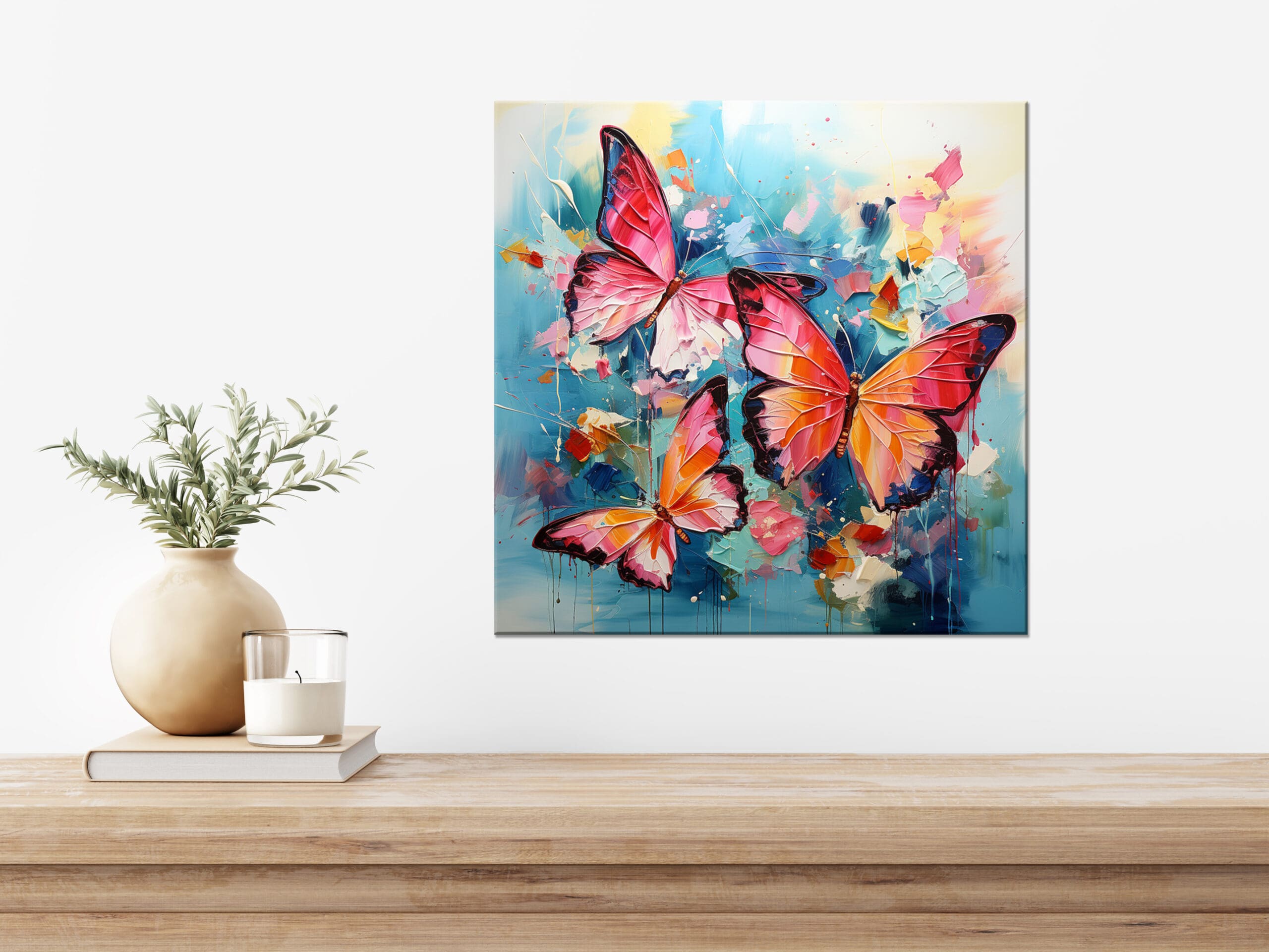 kolorowy obraz z motylami, niebieski obraz z pomarańczowymi motylami, kolorowy obraz abstrakcyjny, wydruk na płótnie