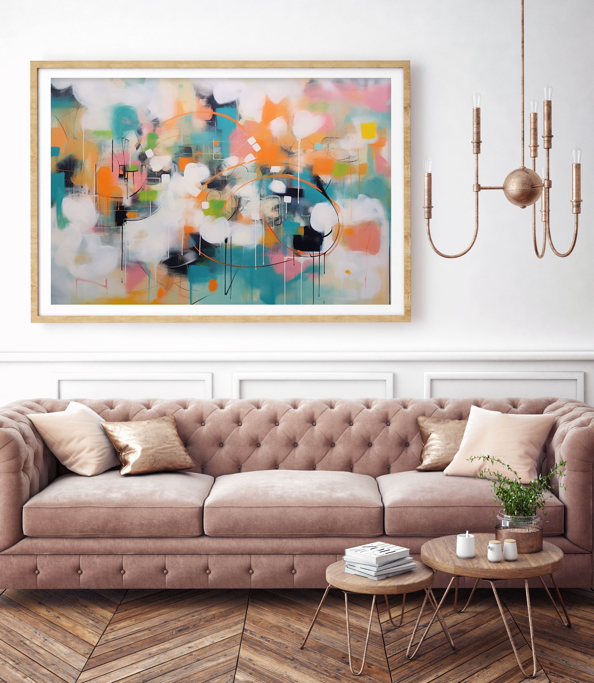 abstrakcyjny plakat, poziomy plakat, pomarańczowy plakat, trukusowy plakat, kolorowa abstrakcja