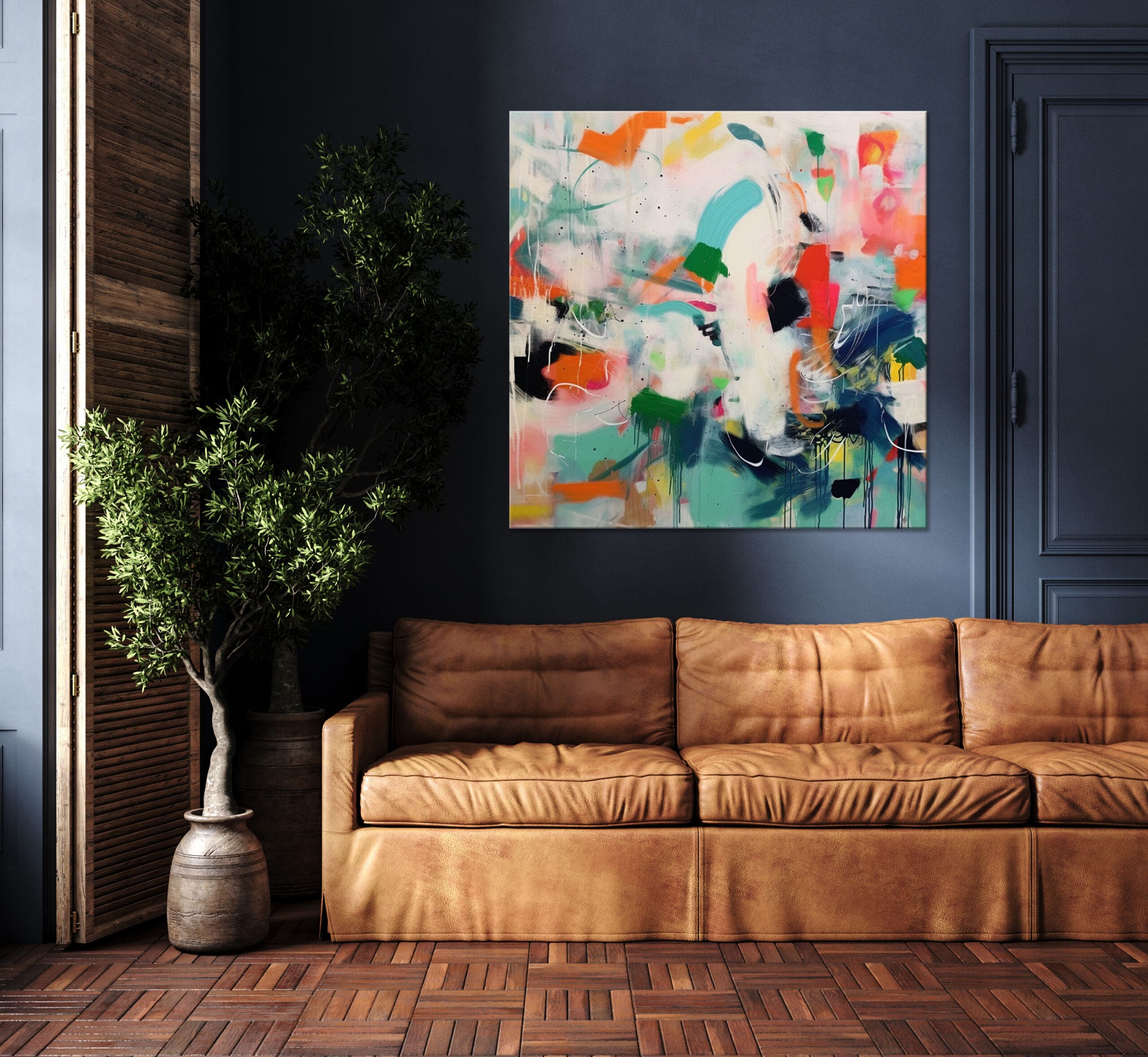 zielony obraz abstrakcyjny, nowoczesyn obraz do salonu, kolorowy obraz abstrakcyjny, ekspresyjna abstrakcja