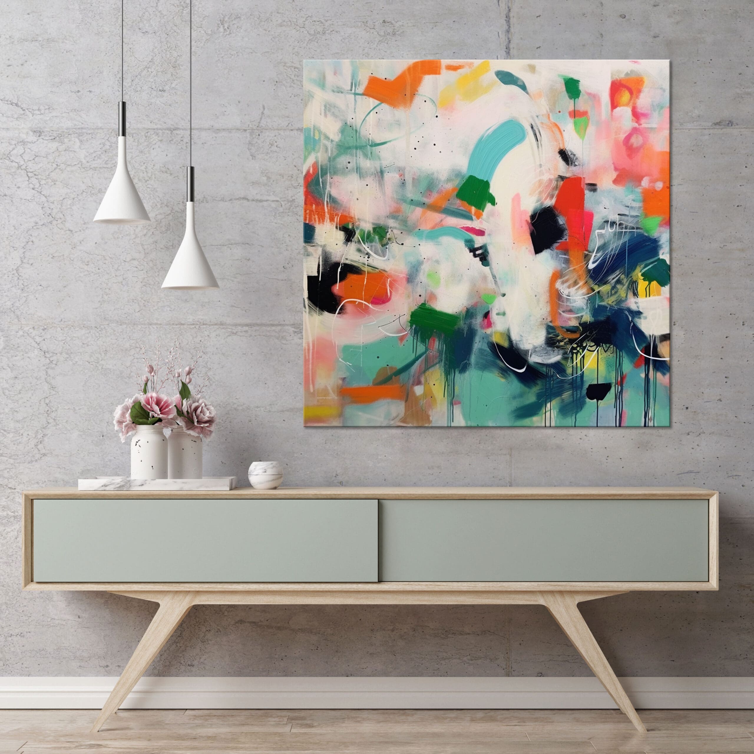 zielony obraz abstrakcyjny, kolorowy obraz abstrakcyjny, ekspresyjna abstrakcja