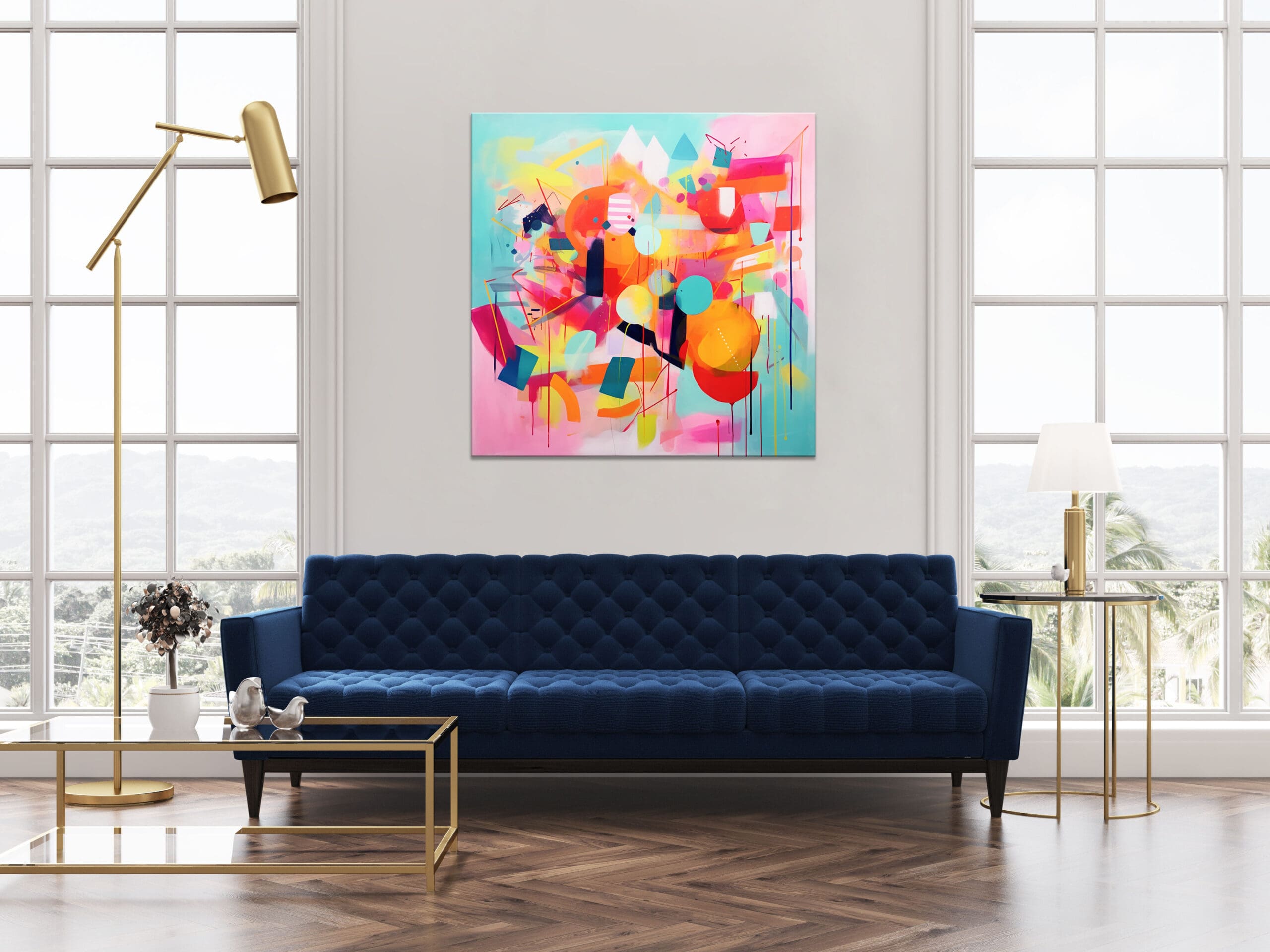 kolorowa geometryczna abstrakcja, obraz w żywych kolorach, kolorowy obraz abstrakcyjny