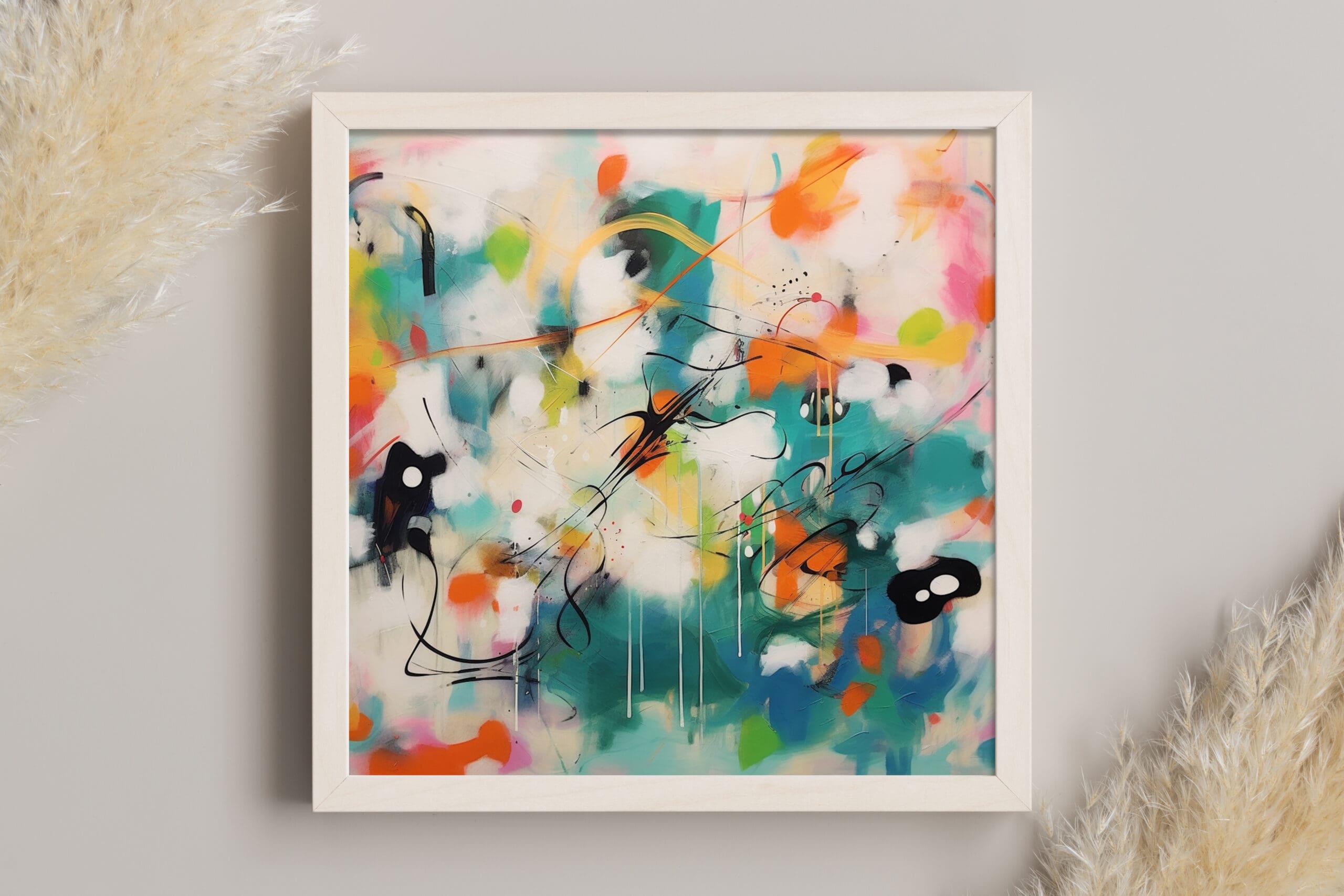 kolorowa abstrakcja, kolorowy obraz, zielony obraz, zielona abstrakcja, pomarańczowa abstrakcja,