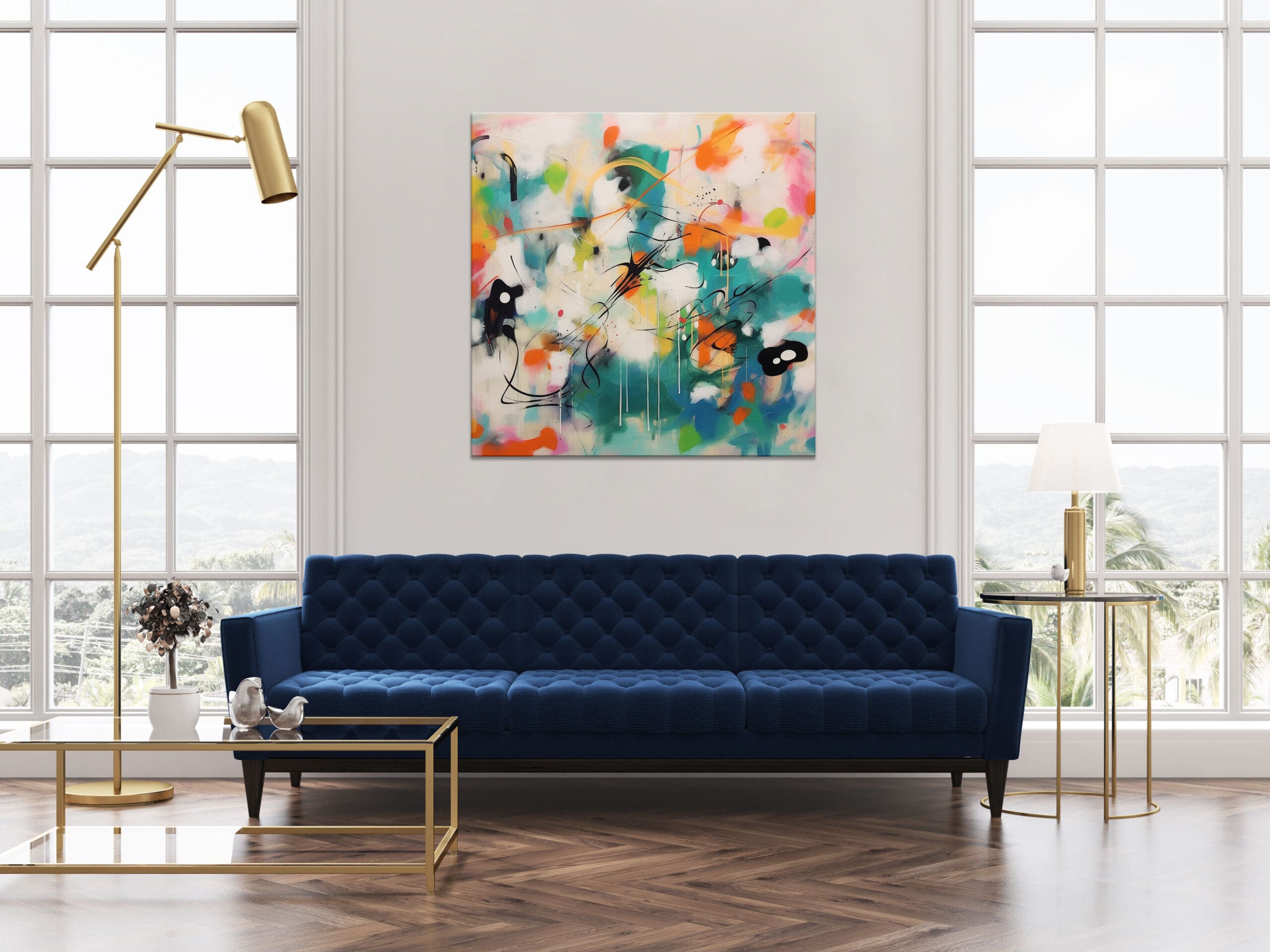 kolorowa abstrakcja, kolorowy obraz, zielony obraz, zielona abstrakcja, pomarańczowa abstrakcja,