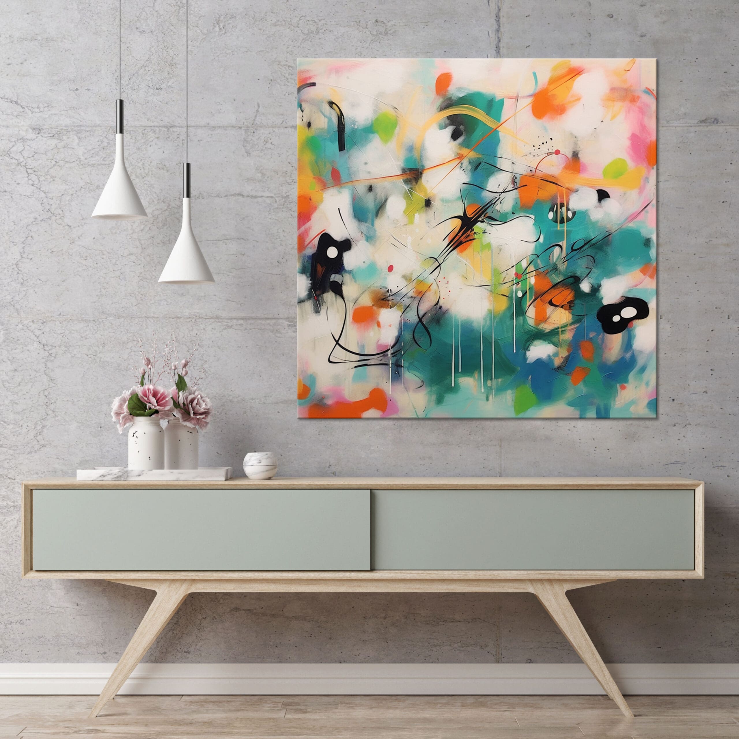 kolorowa abstrakcja, kolorowy obraz, zielony obraz, zielona abstrakcja, pomarańczowa abstrakcja,