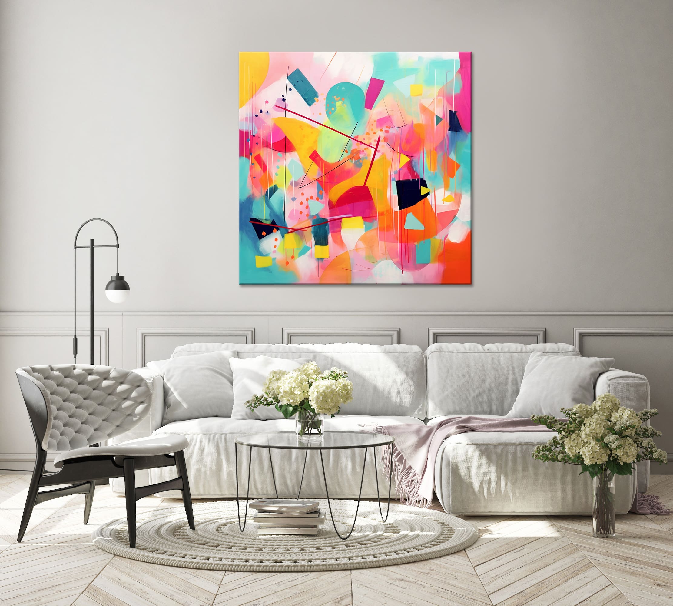 różowa abstrakcja, różowy obraz abstrakcyjny, pomarańczowy obraz, kolorowy obraz do salonu