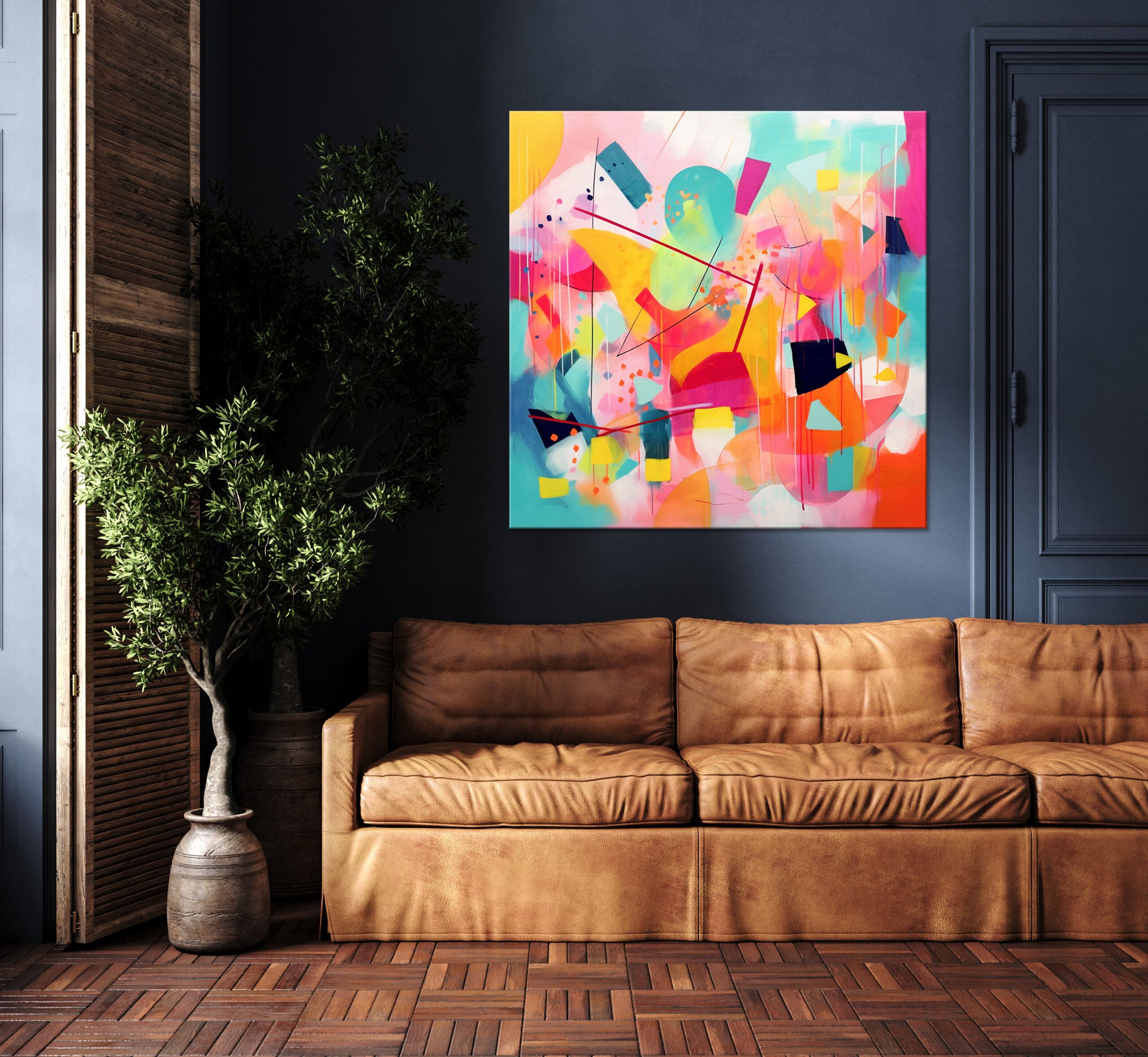 różowa abstrakcja, różowy obraz abstrakcyjny, pomarańczowy obraz, kolorowy obraz do salonu