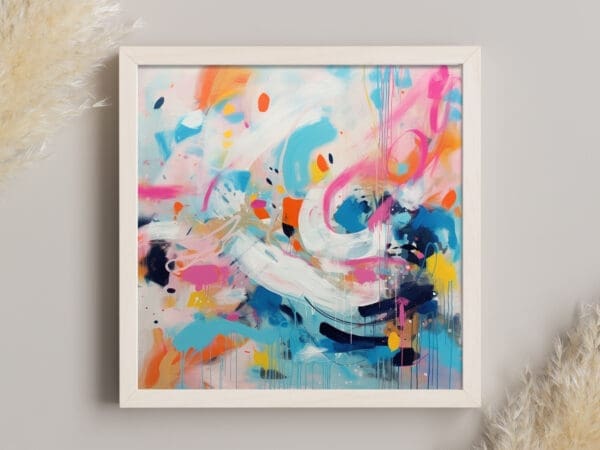 ekspresyjna abstrakcja, ekspresyjny plakat, niebieski plakat, różowy plakat, kolorowy plakat