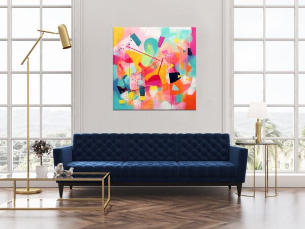 kolorowa geometryczna abstrakcja, kolorowy obraz do salonu, obraz w żywych kolorach,