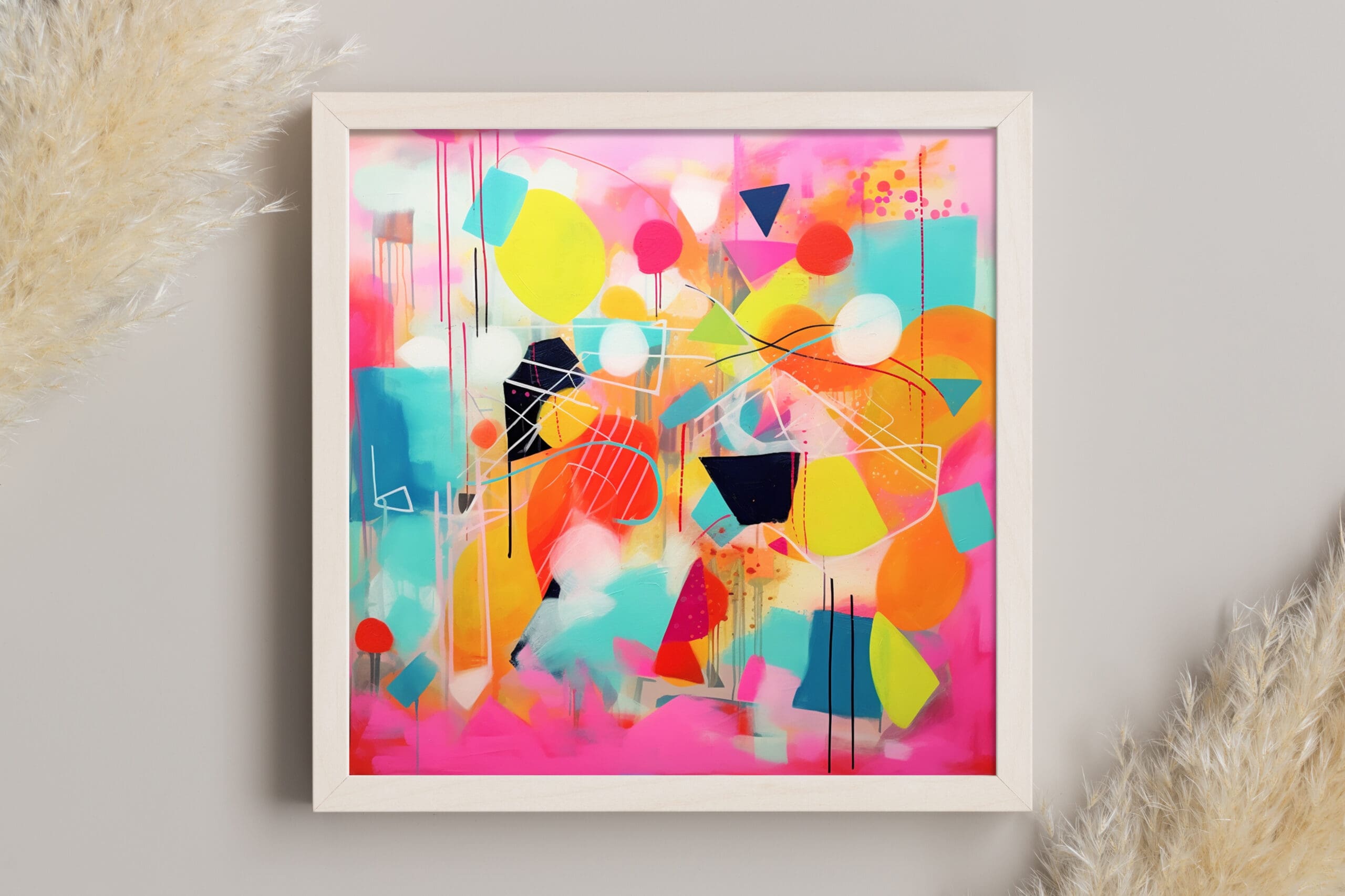 kolorowy obraz abstrakcyjny, geometryczna abstrakcja w żywych kolorach, żółty obraz