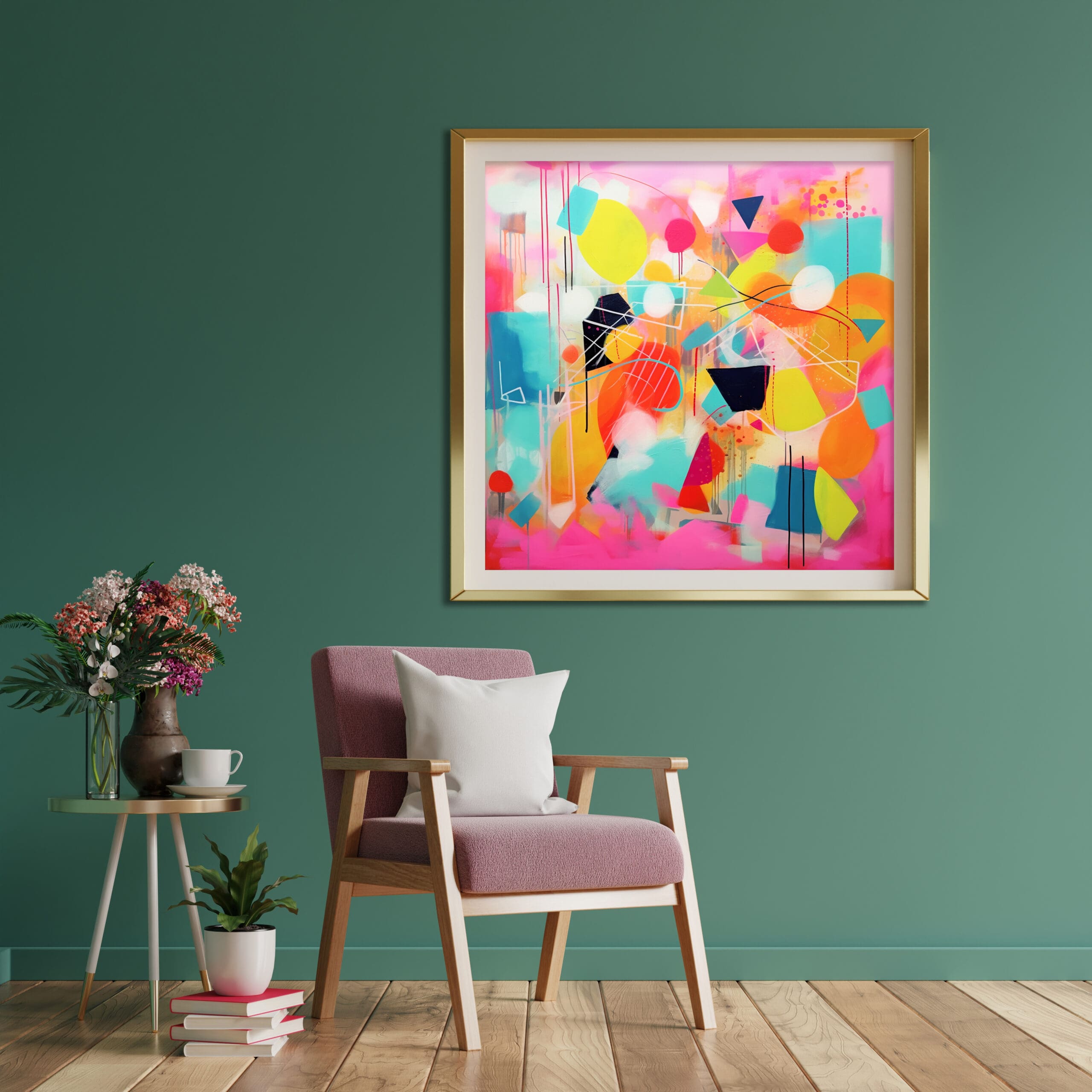 rożowy obraz abstrakcyjny, abstrakcyjny obraz w żywych kolorach