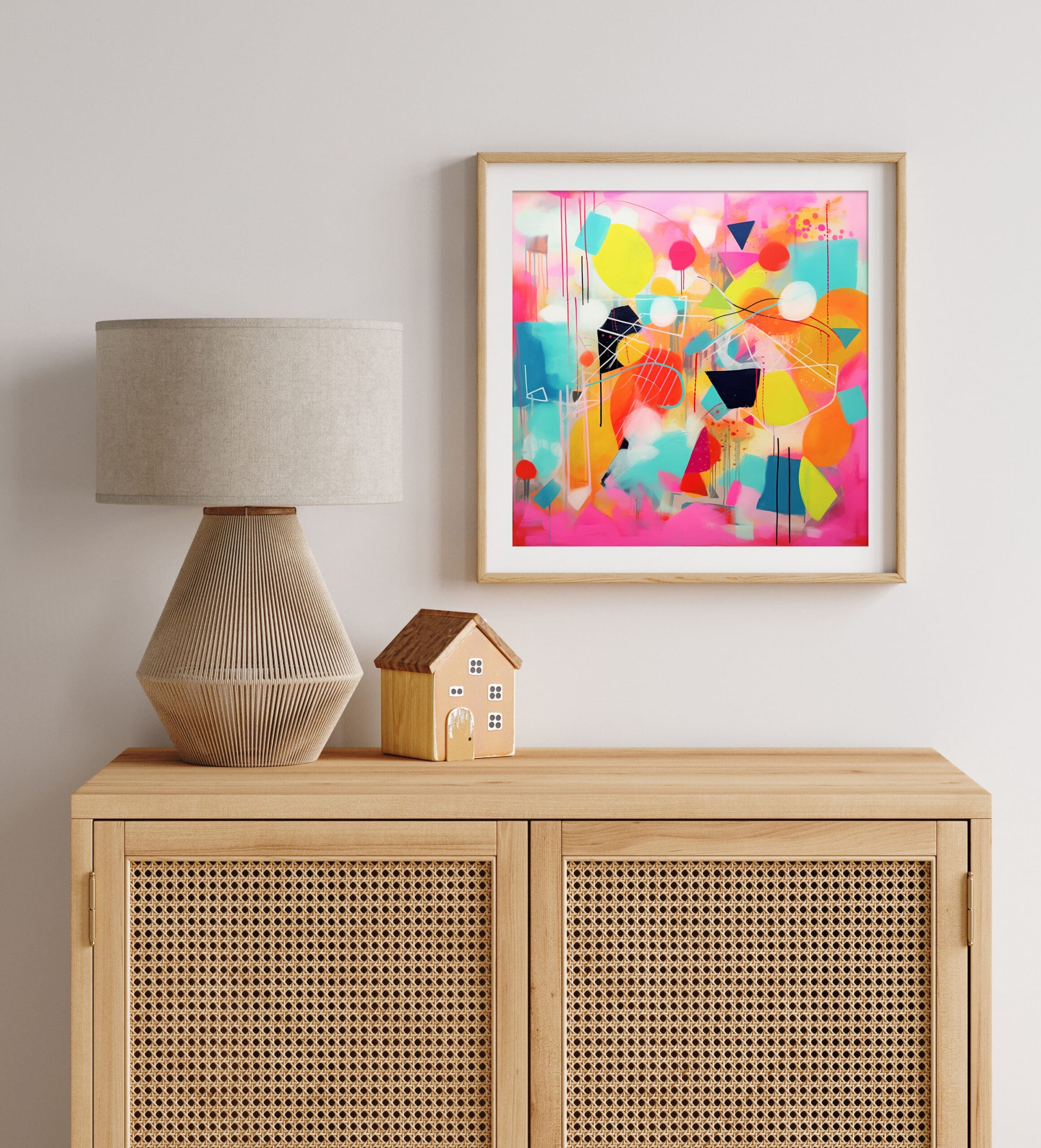 kolorowy obraz abstrakcyjny, geometryczna abstrakcja w żywych kolorach, żółty obraz