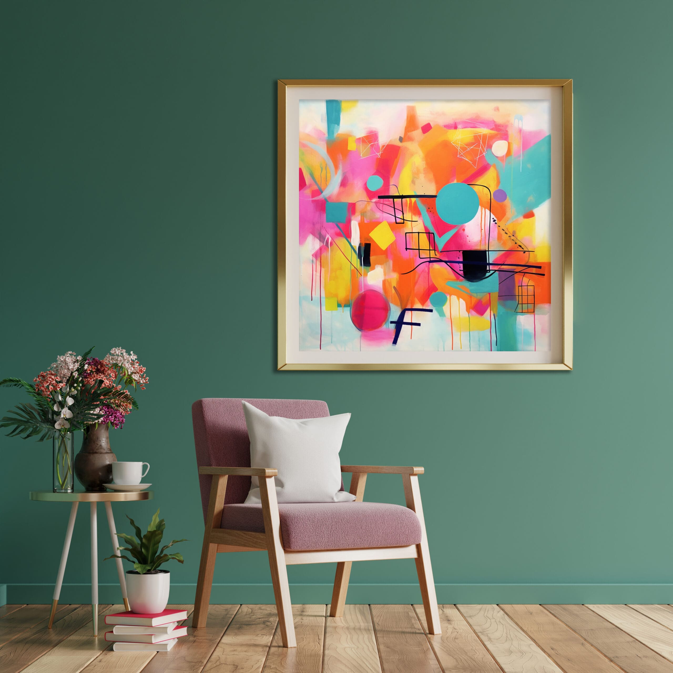 rożowy obraz abstrakcyjny, abstrakcyjny obraz w żywych kolorach