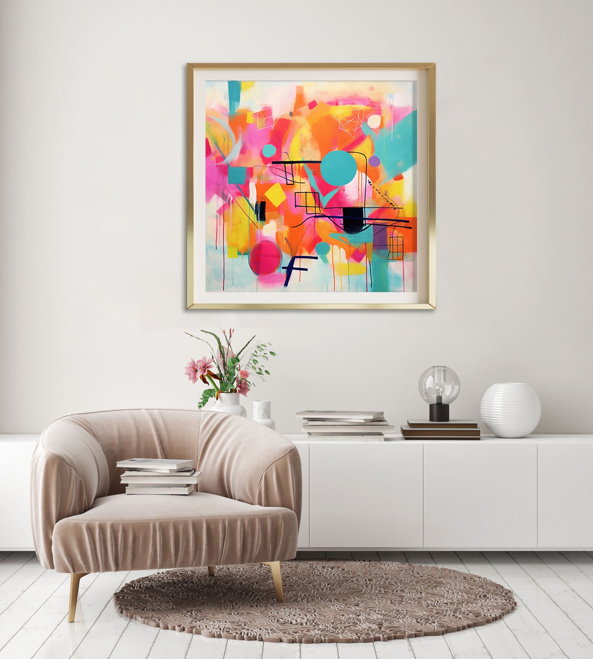 rożowy obraz abstrakcyjny, abstrakcyjny obraz w żywych kolorach