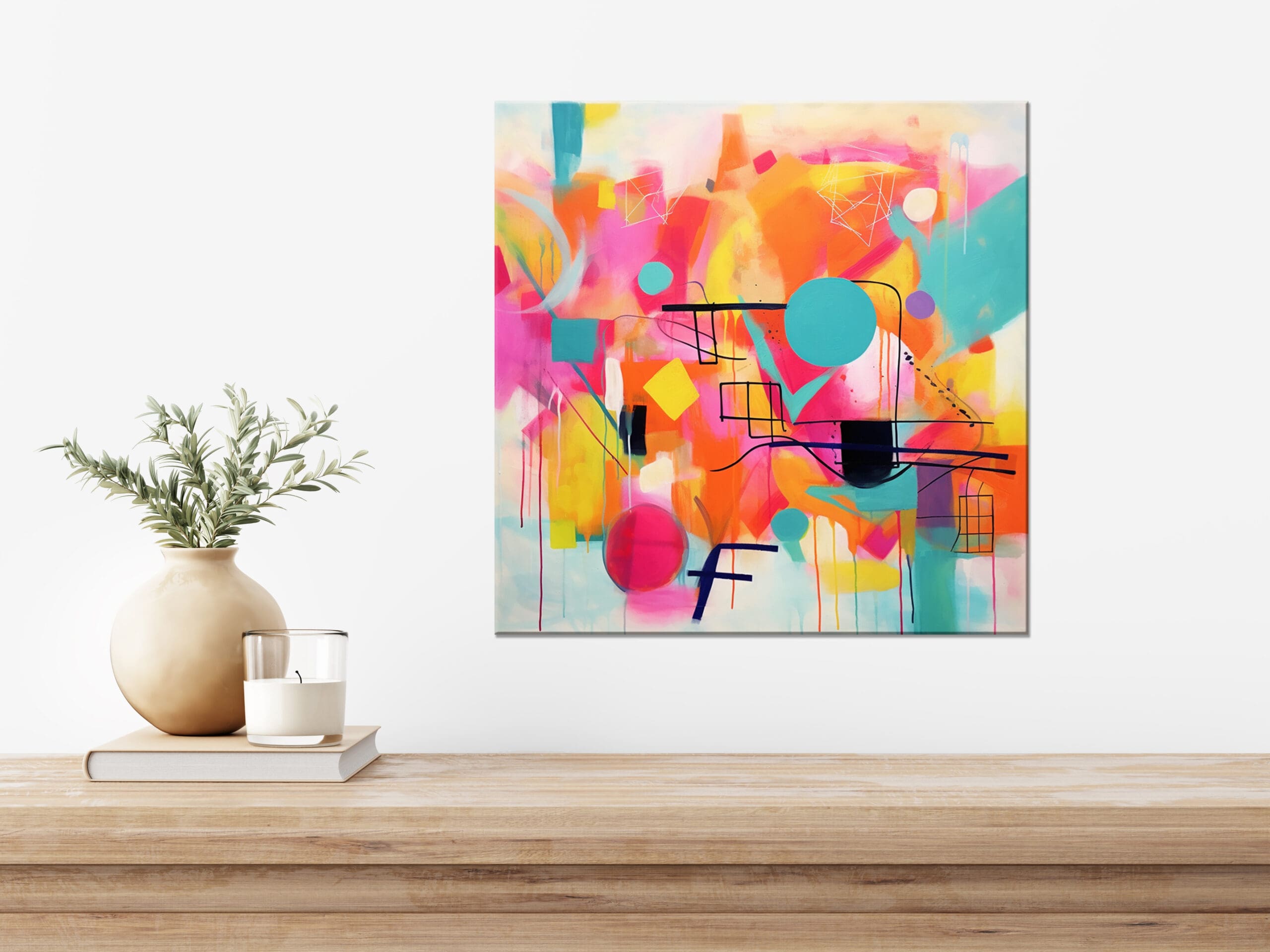 kolorowy obraz abstrakcyjny, geometryczna abstrakcja w żywych kolorach, żółty obraz