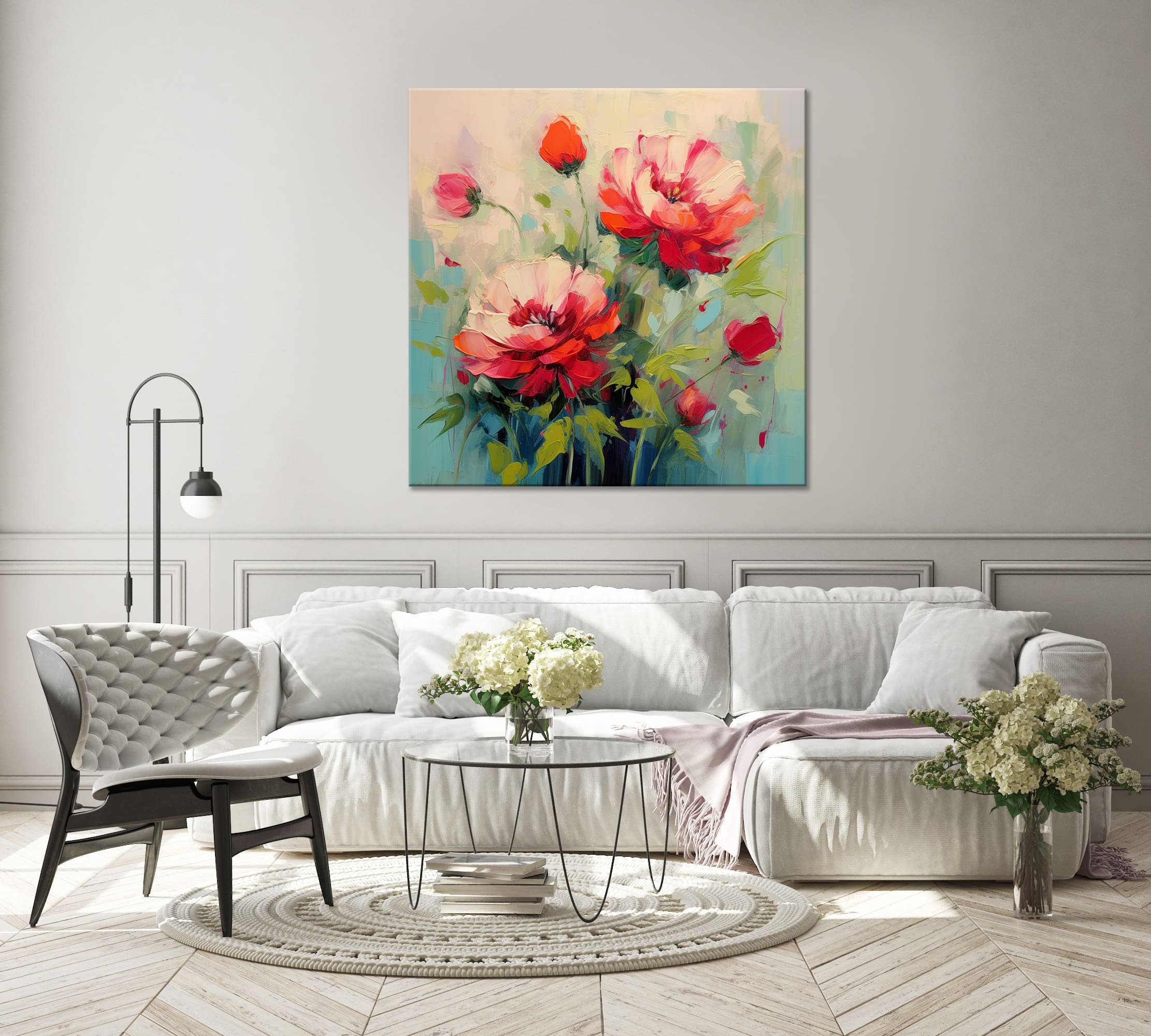 obraz czerwone kwiaty, obraz czerwone piwonie, nowoczesny obraz z kwiatami