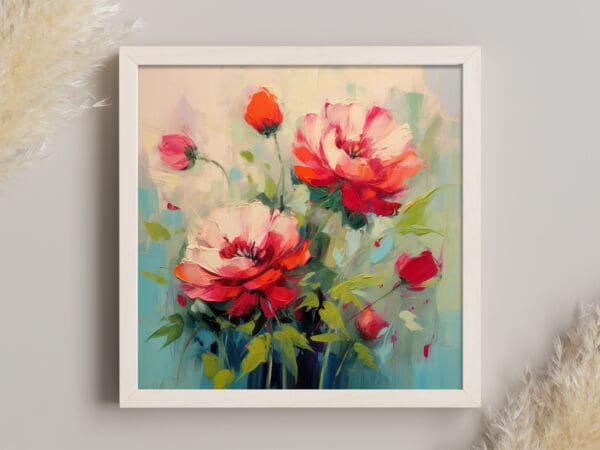 obraz czerwone kwiaty, obraz czerwone piwonie, nowoczesny obraz z kwiatami
