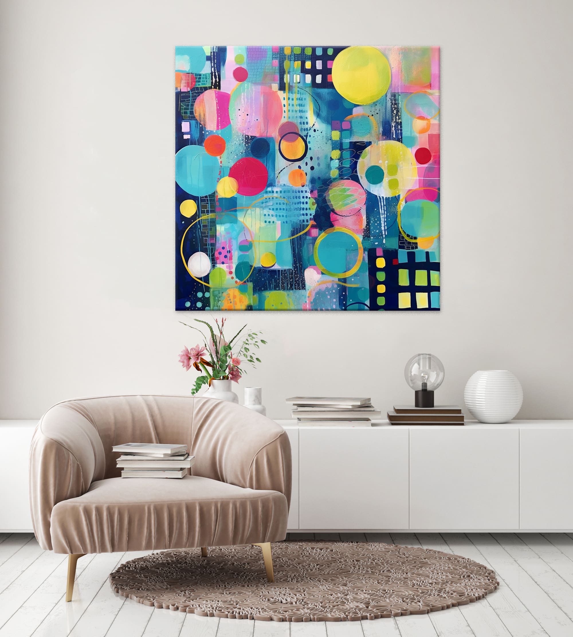 granatowy obraz abstrakcyjny, granatowa abstrakcja, kolorowa geometryczna abstrakcja