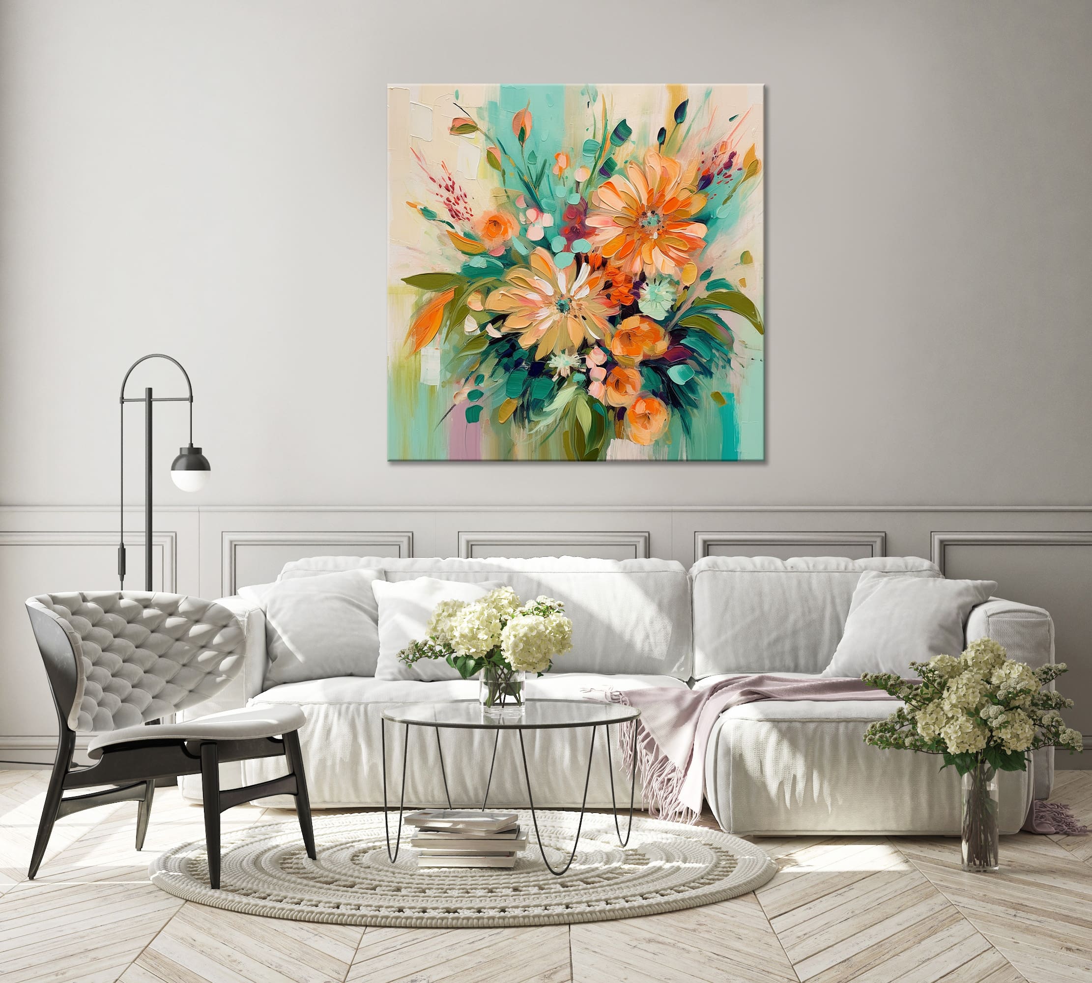 nowoczesny obraz z kwiatami, obraz z pomarańczowymi kwiatami, wydruk na płótnie