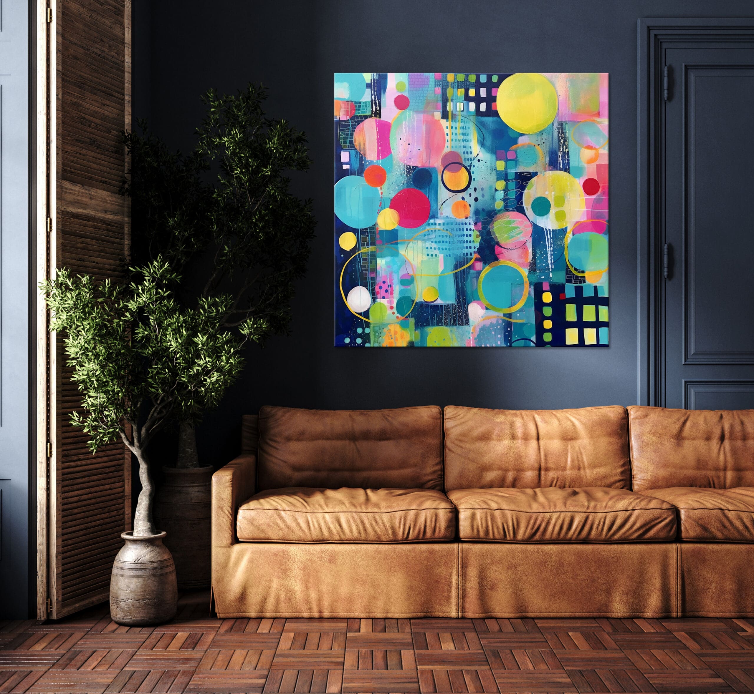 granatowy obraz abstrakcyjny, granatowa abstrakcja, kolorowa geometryczna abstrakcja