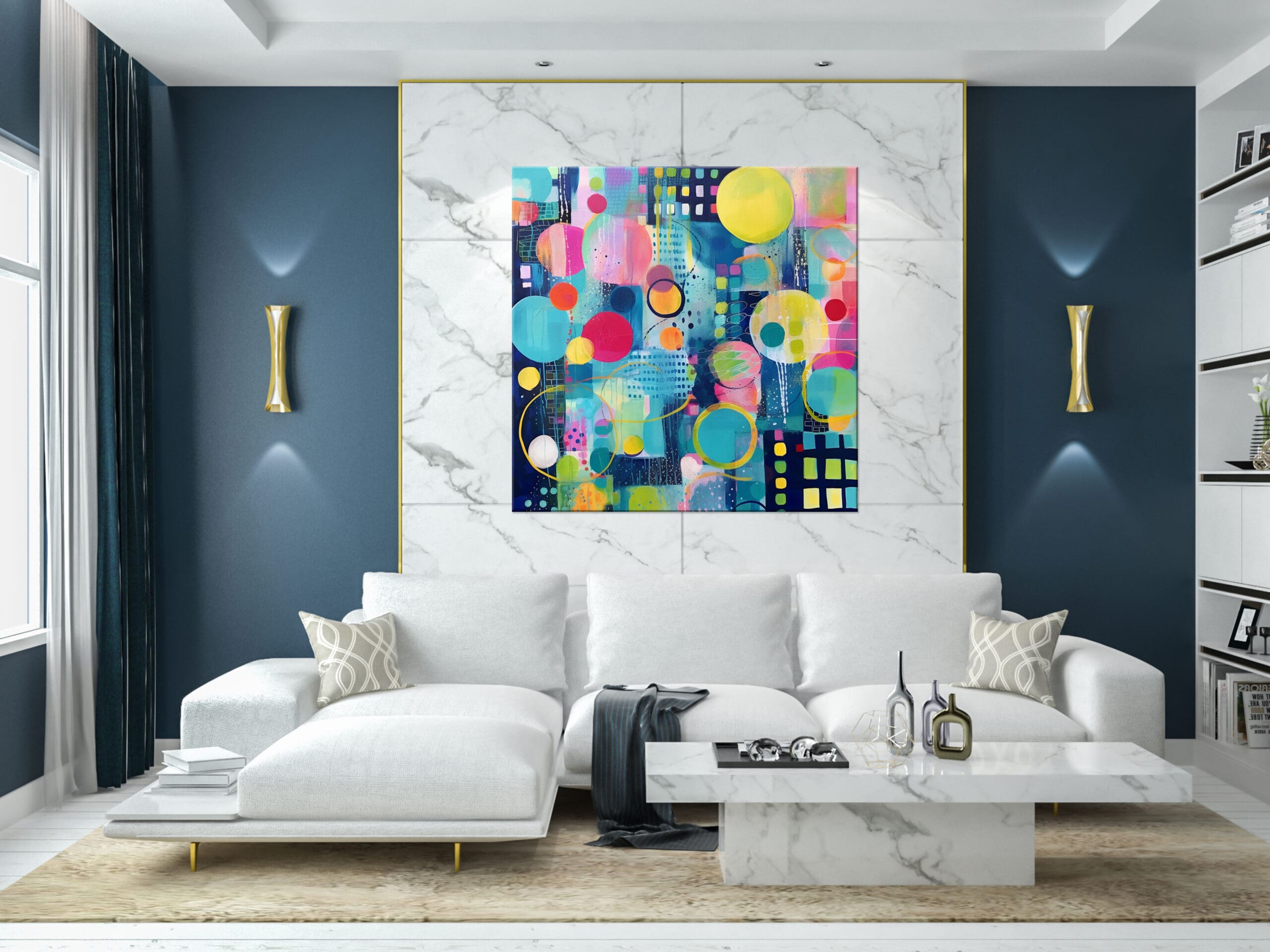 granatowy obraz abstrakcyjny, granatowa abstrakcja, kolorowa geometryczna abstrakcja