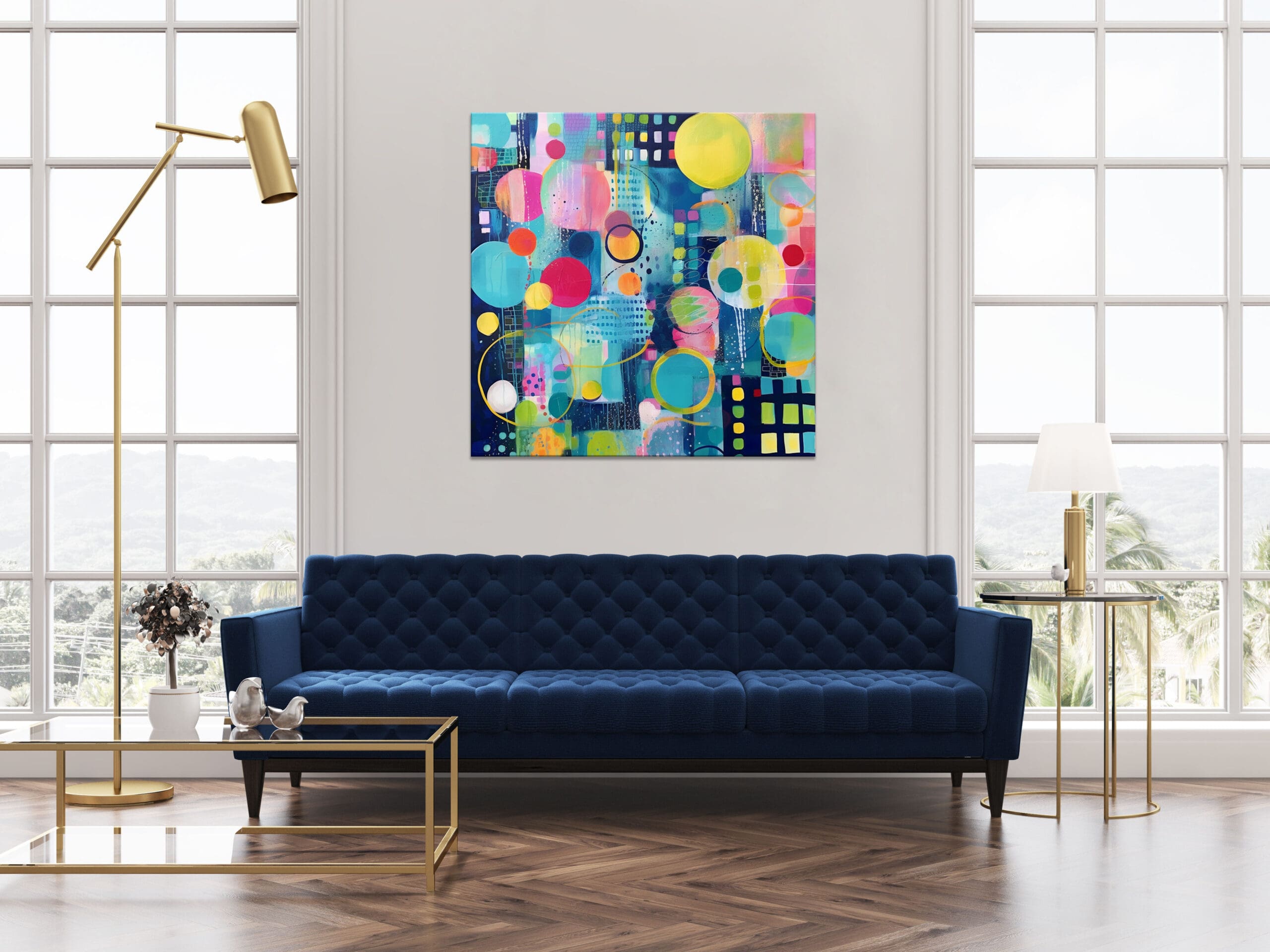 granatowy obraz abstrakcyjny, granatowa abstrakcja, kolorowa geometryczna abstrakcja