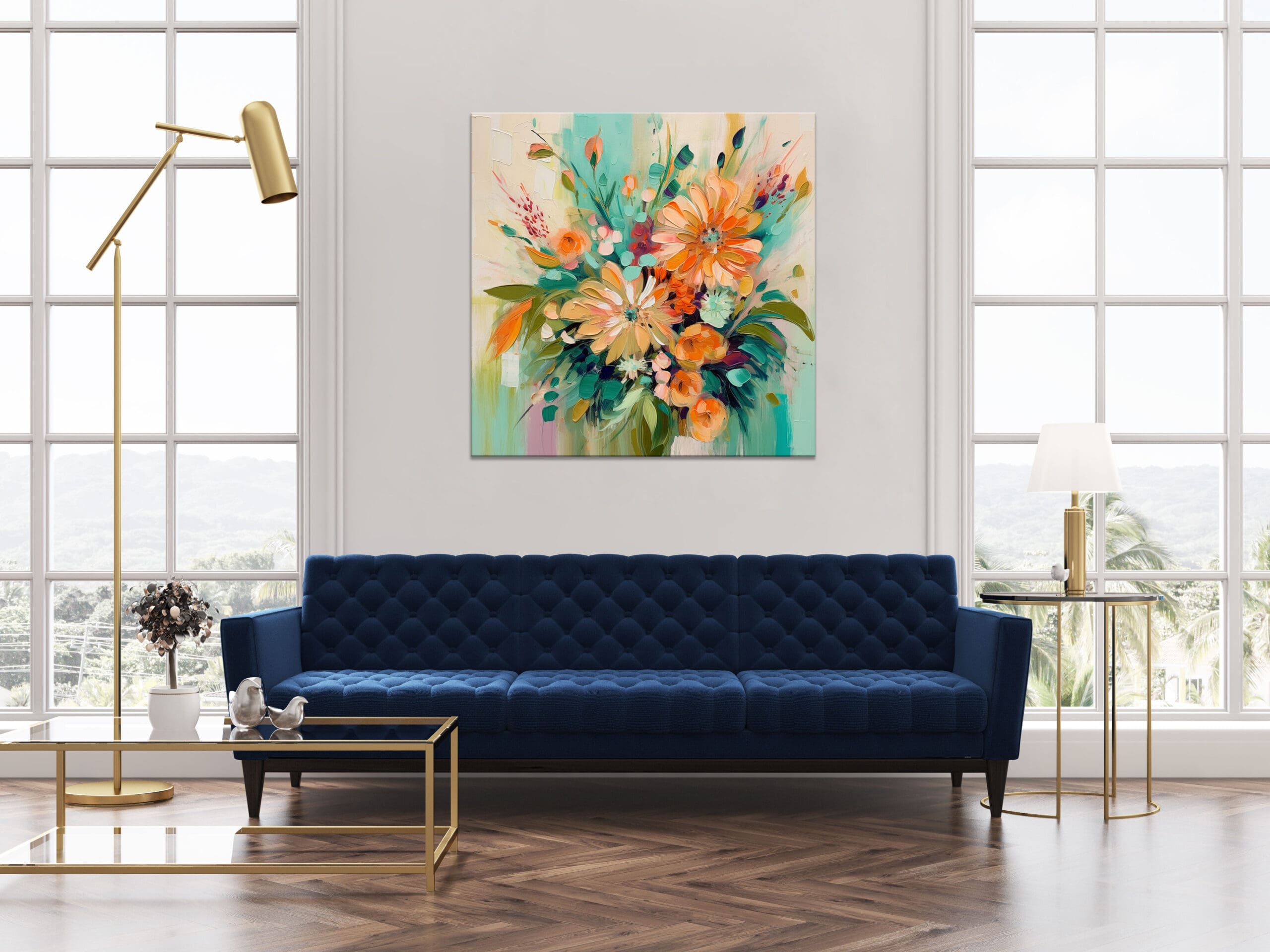 nowoczesny obraz z kwiatami, obraz z pomarańczowymi kwiatami, wydruk na płótnie