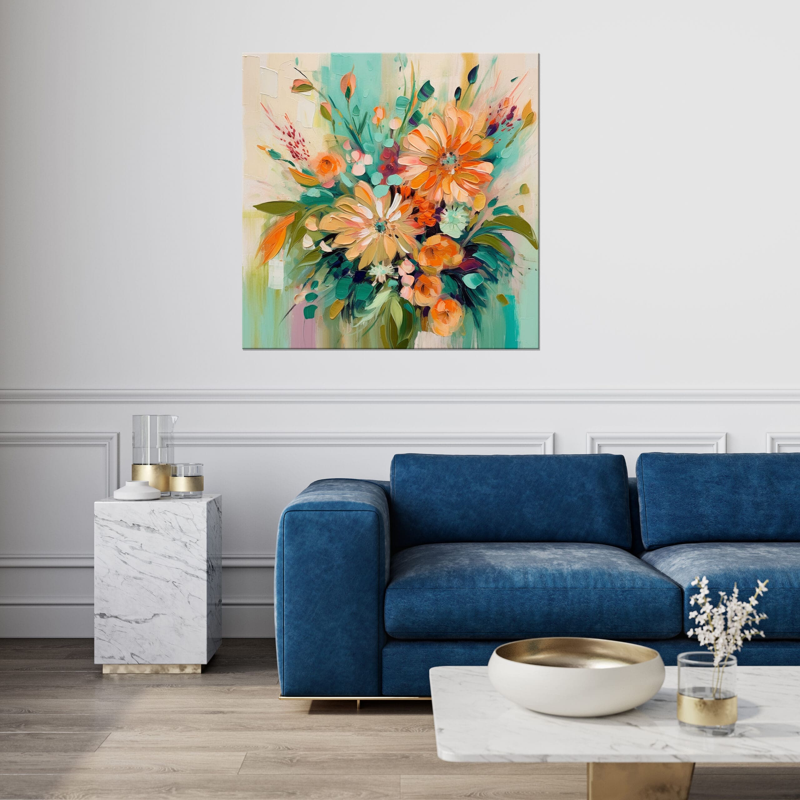 nowoczesny obraz z kwiatami, obraz z pomarańczowymi kwiatami, wydruk na płótnie