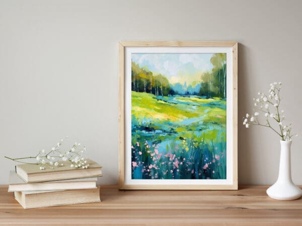 obraz letni krajobraz, plakat wiosenny krajobraz, obraz las i zielona łąka, abstrakcyjny krajobraz