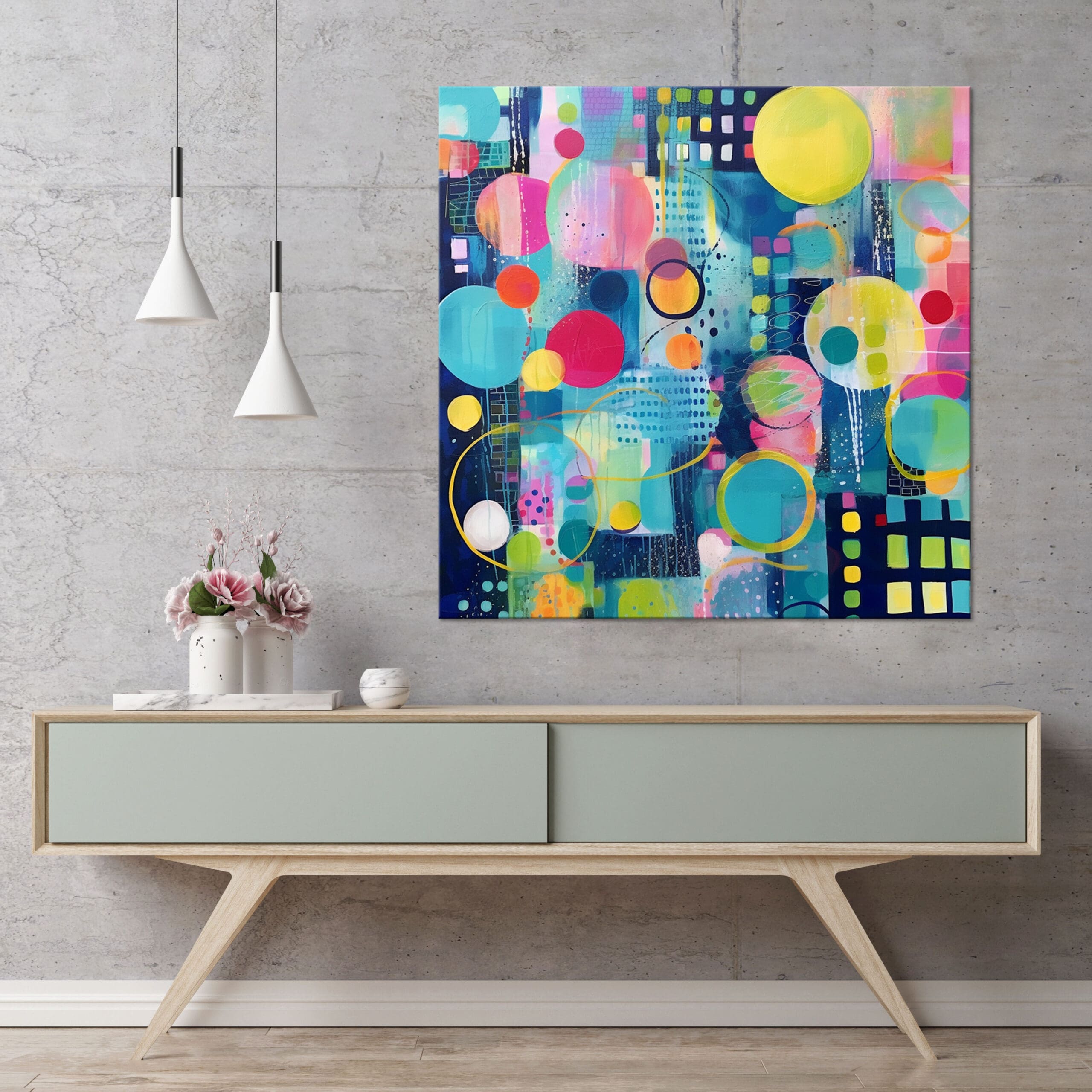 granatowy obraz abstrakcyjny, granatowa abstrakcja, kolorowa geometryczna abstrakcja