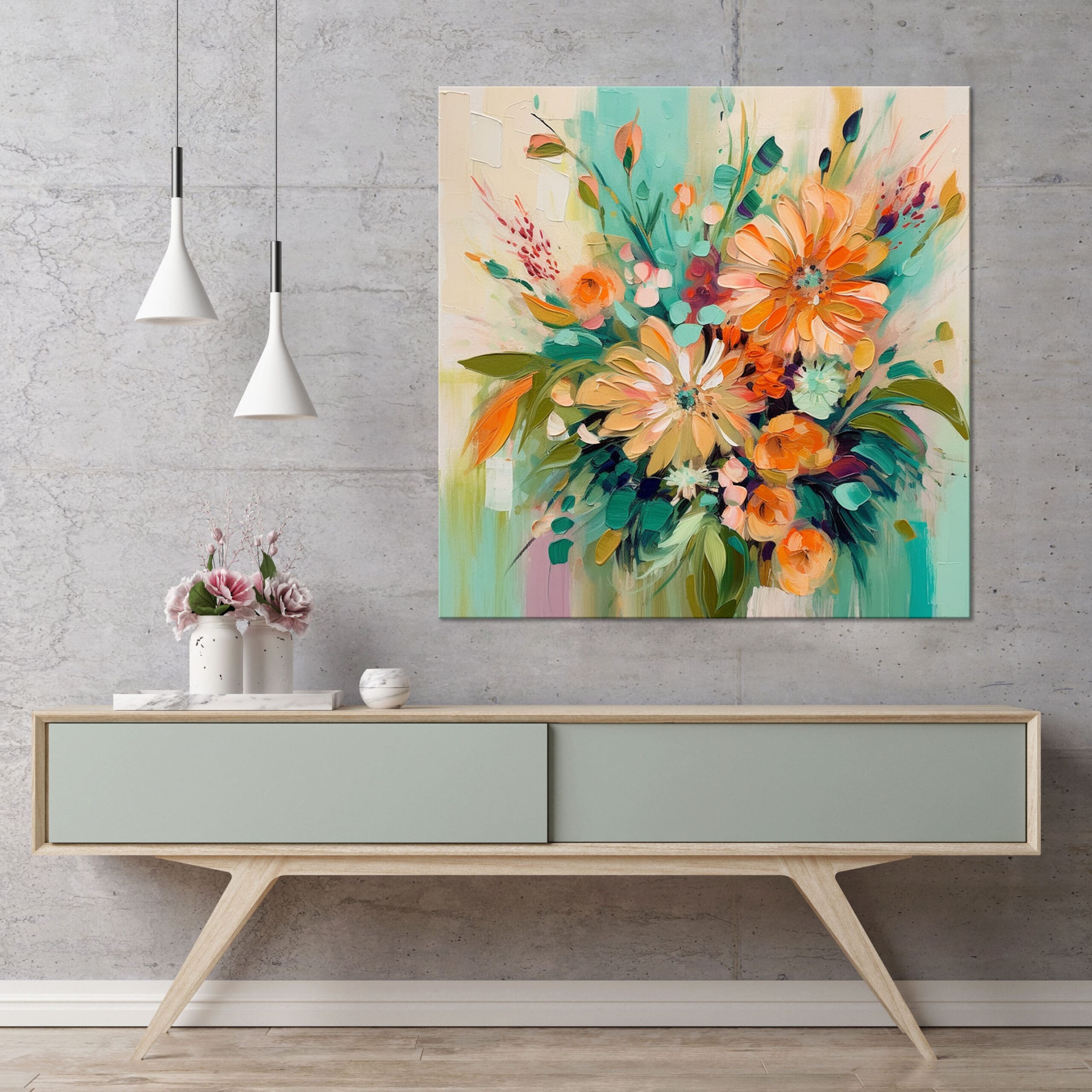 nowoczesny obraz z kwiatami, obraz z pomarańczowymi kwiatami, wydruk na płótnie