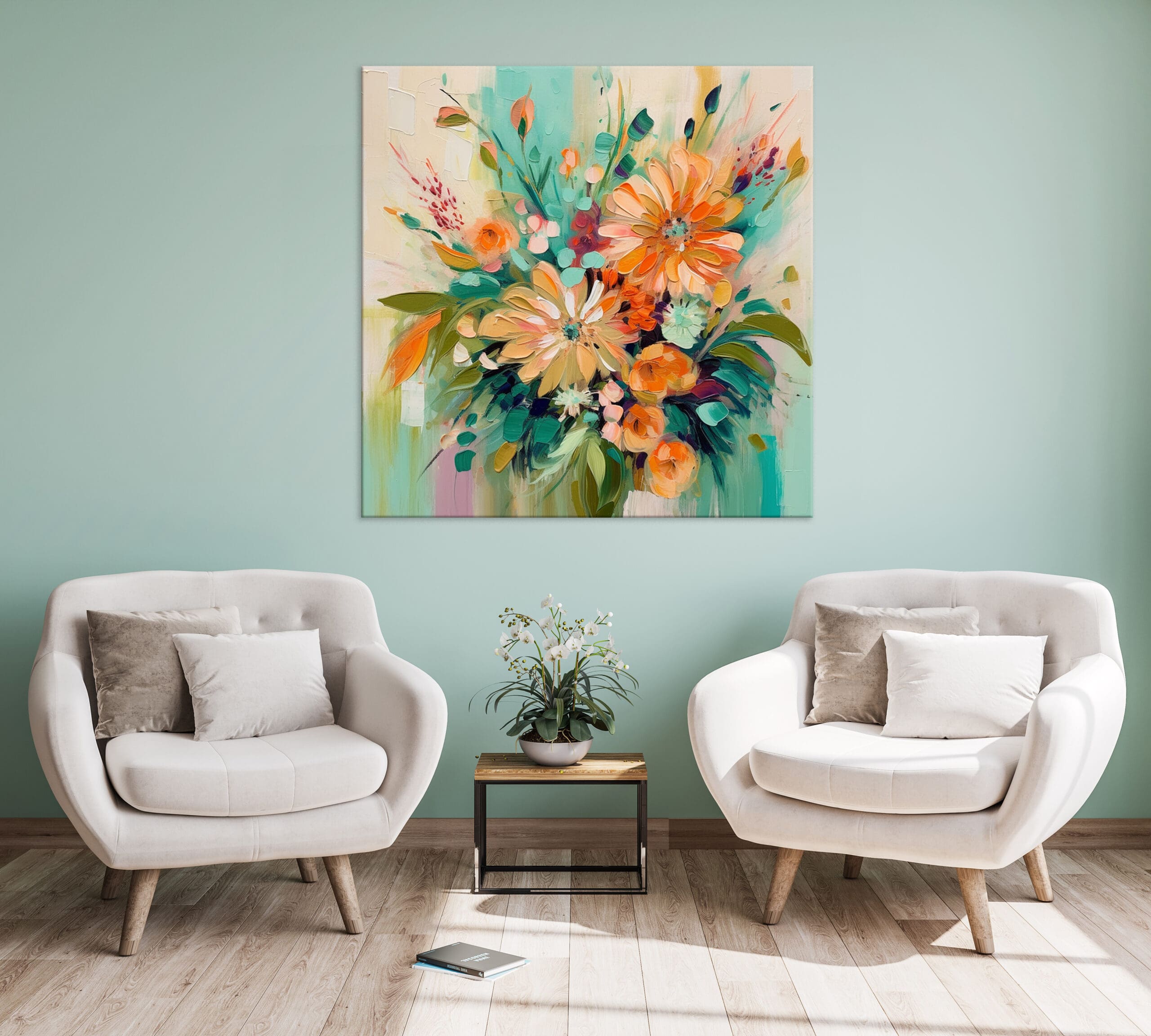 nowoczesny obraz z kwiatami, obraz z pomarańczowymi kwiatami, wydruk na płótnie