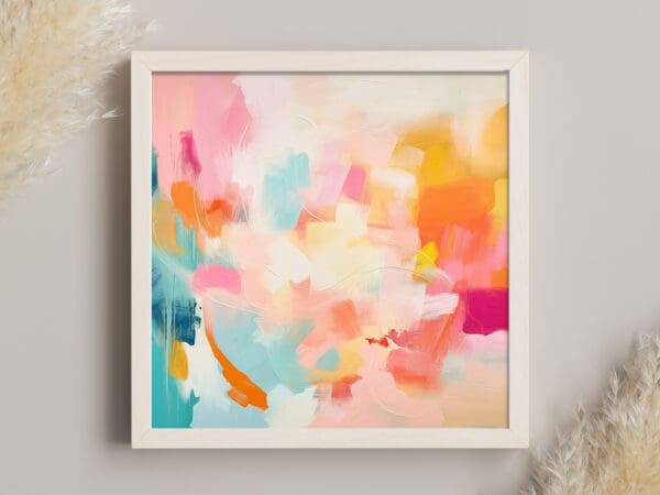 pastelowy plakat abstrakcyjny, różowy plakat, pomarańczowy plakat, wydruk giclee, obraz w ramie