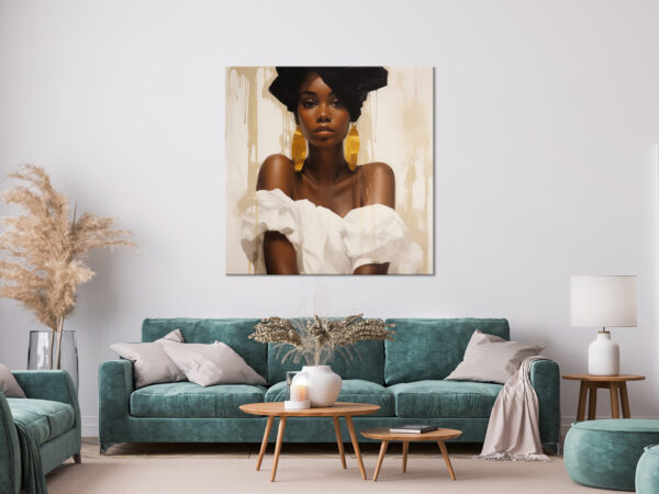 portret czarnoskórej kobiety, minimalistyczny portret kobiety w turbanie